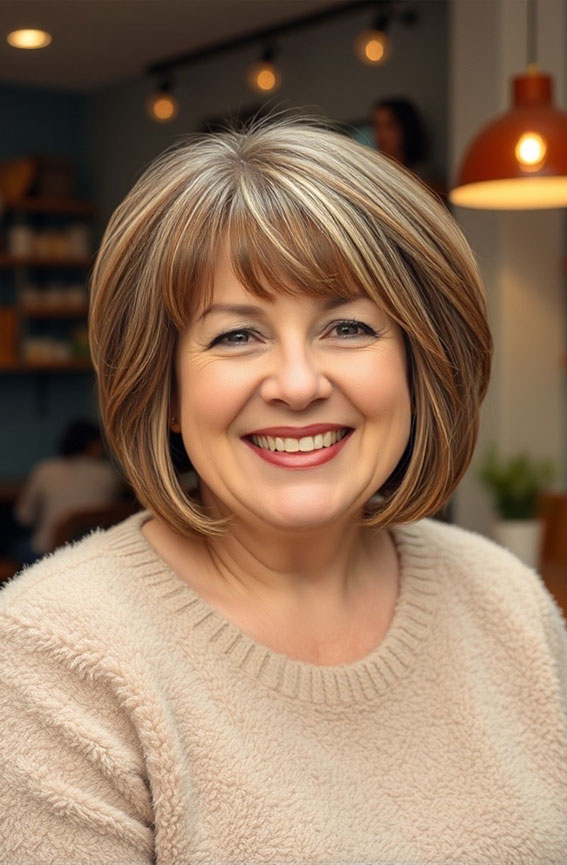 Layered Bob with Highlights for older women