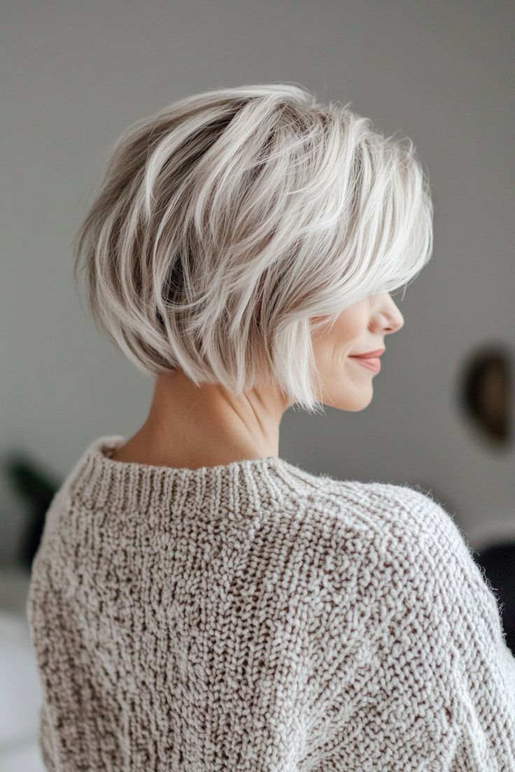 short stacked bob for older women