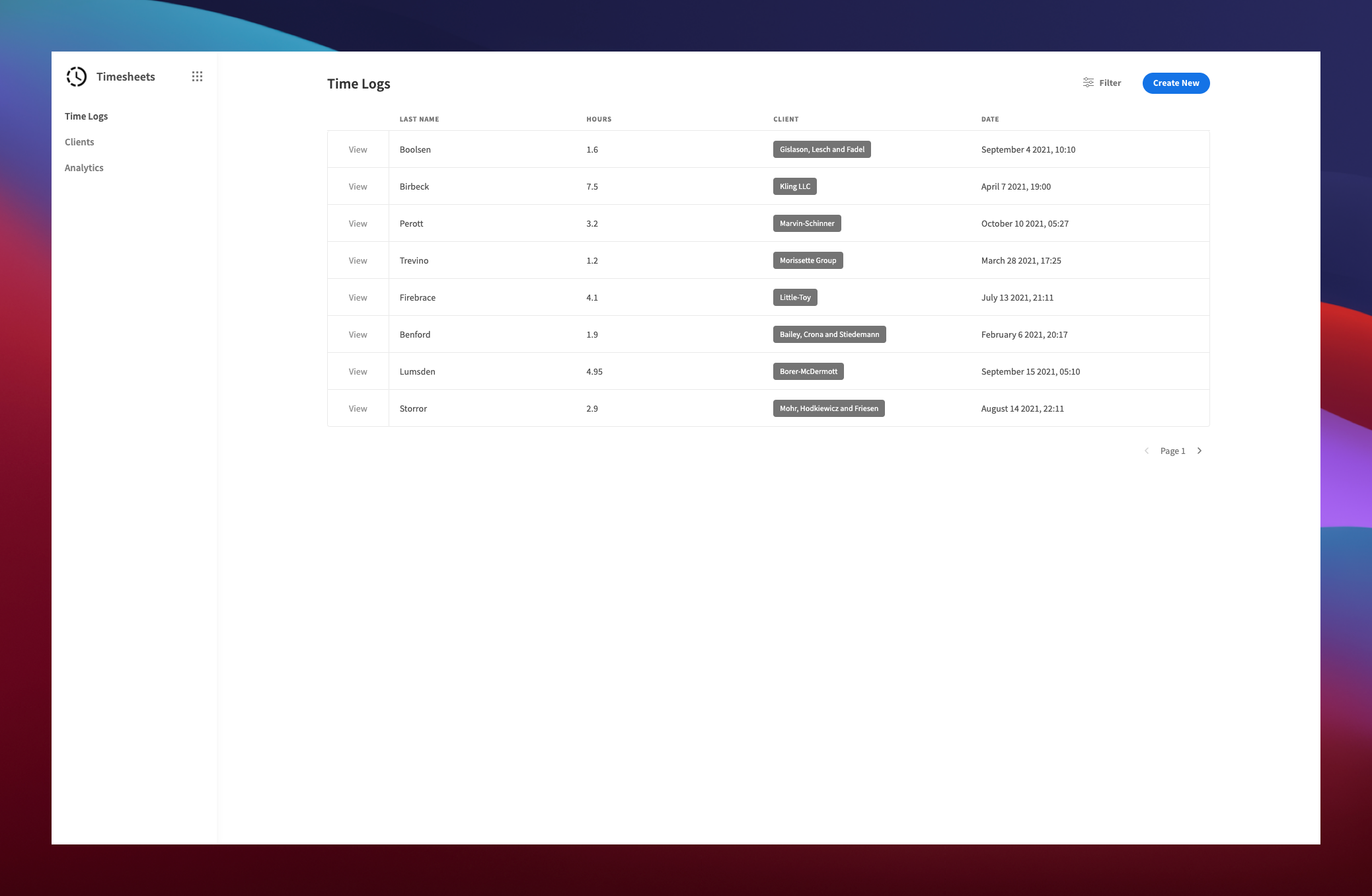 Employee Timesheet Template Homescreen