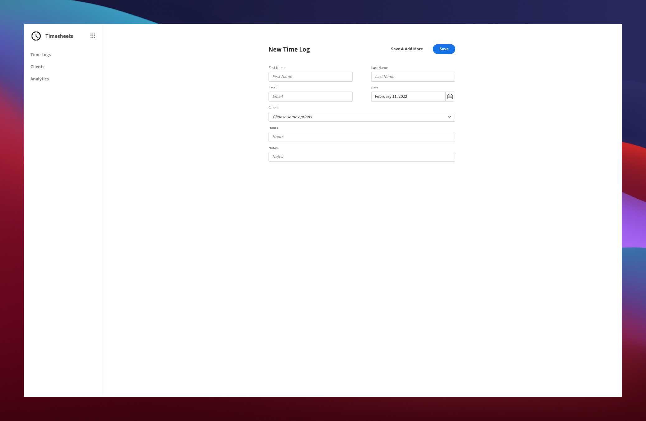 Timesheet form