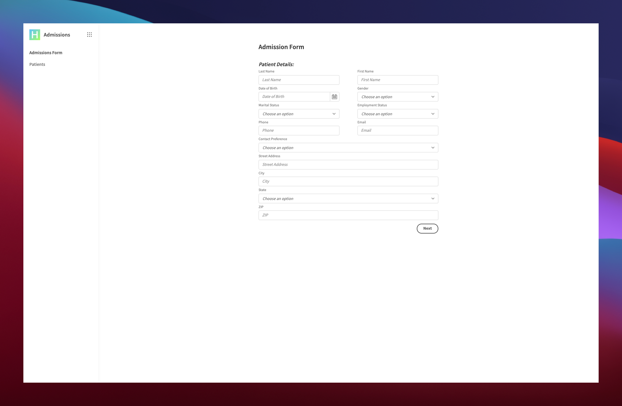 Hospital Admission Form Template