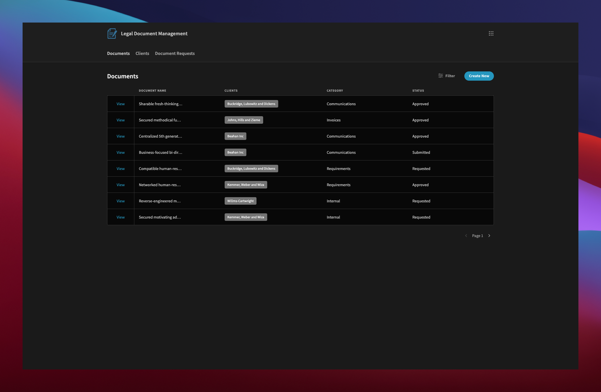 Legal Document Management Template Home Screen