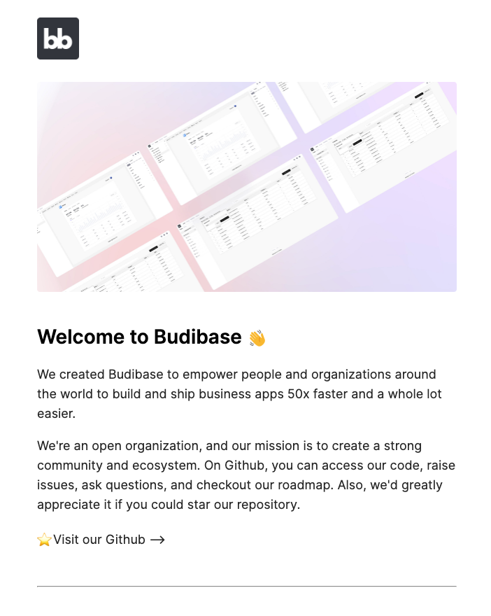 Welcome to Budibase email